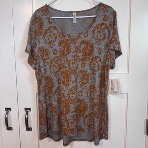 NWT LuLaRoe Classic T Women's Size 3XL Gray Shirt with Orange Paisley Print New